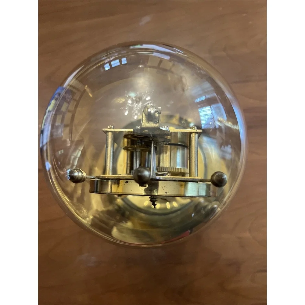VTG Kieninger & Obershell Gold Torsion Clock w/Glass Dome & Key-Needs repair